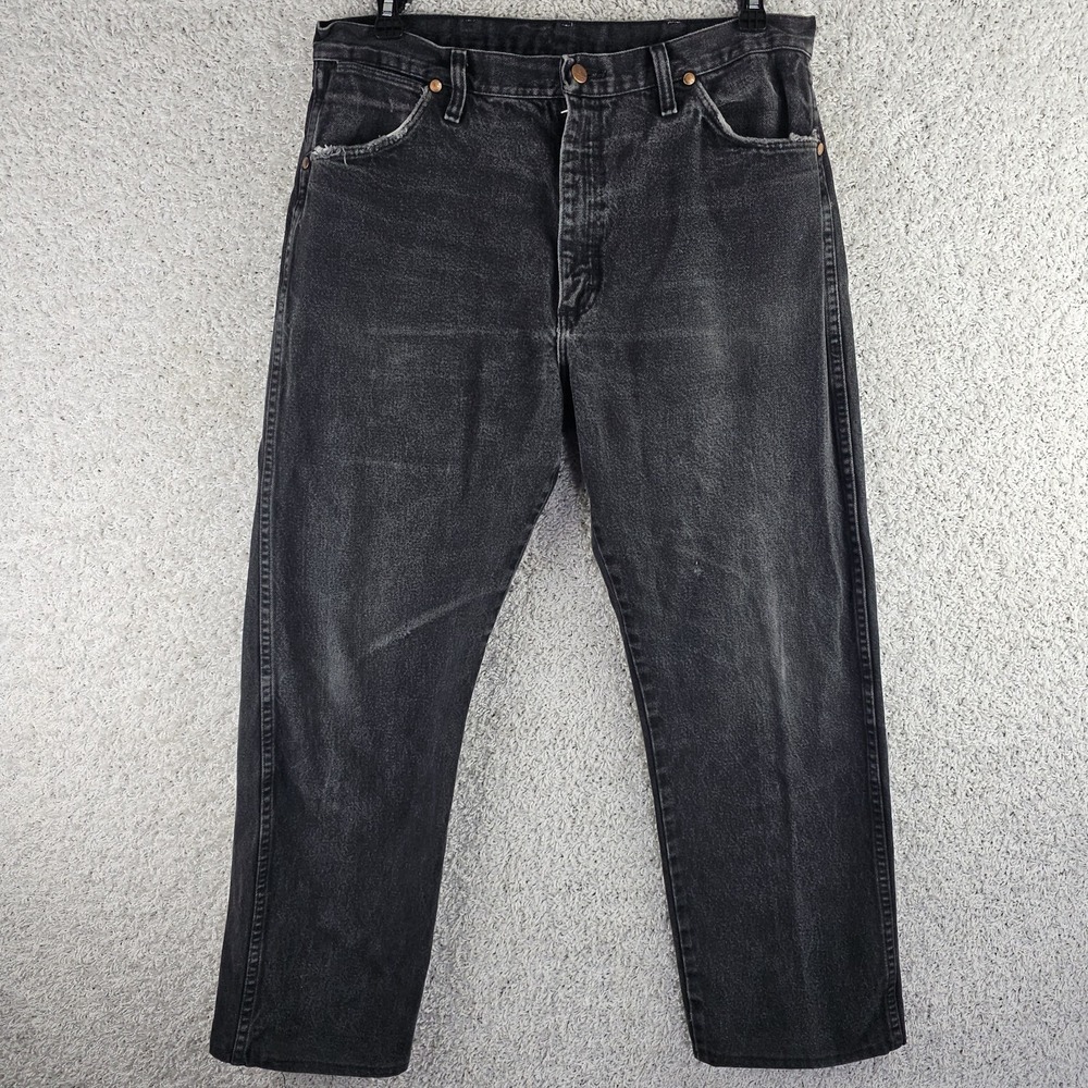 Vintage Wrangler Jeans Mens 36x33 Black Charcoal Denim Cowboy Cut Baggy 35x28.5